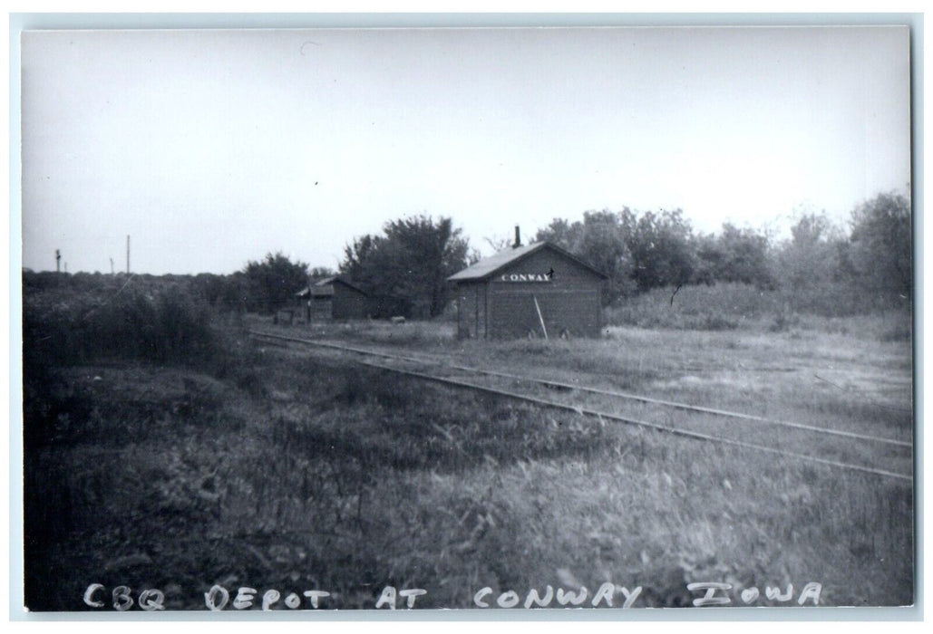 c1960 CBQ Depot Conway Iowa IA Railroad Train Depot Station RPPC Photo Postcard