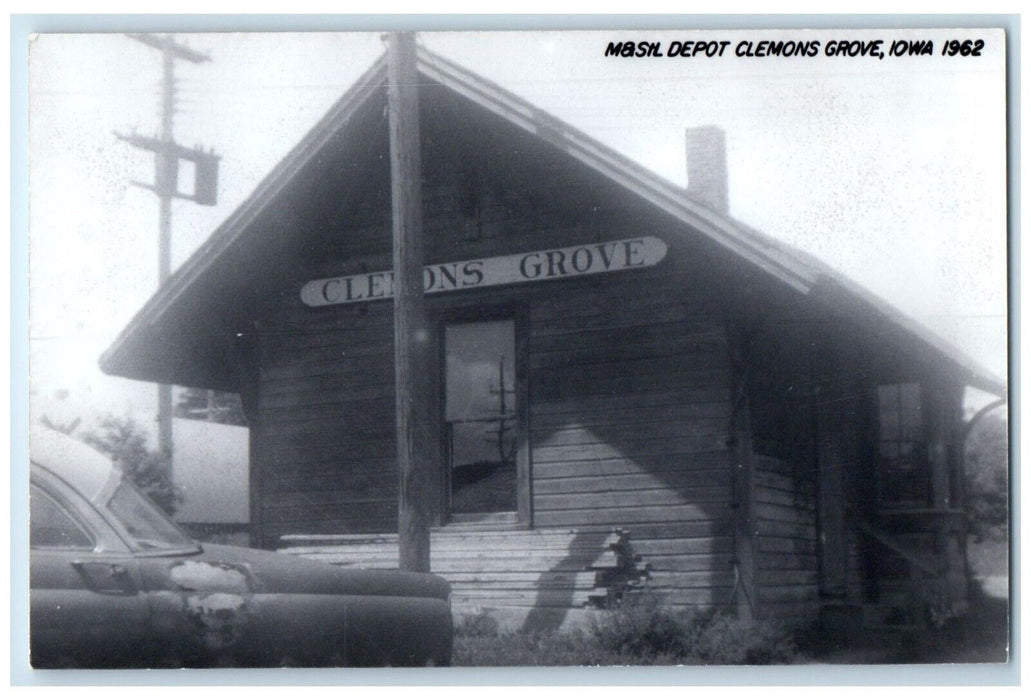 c1962 M&SIL Clemons Grove Iowa Railroad Train Depot Station RPPC Photo Postcard