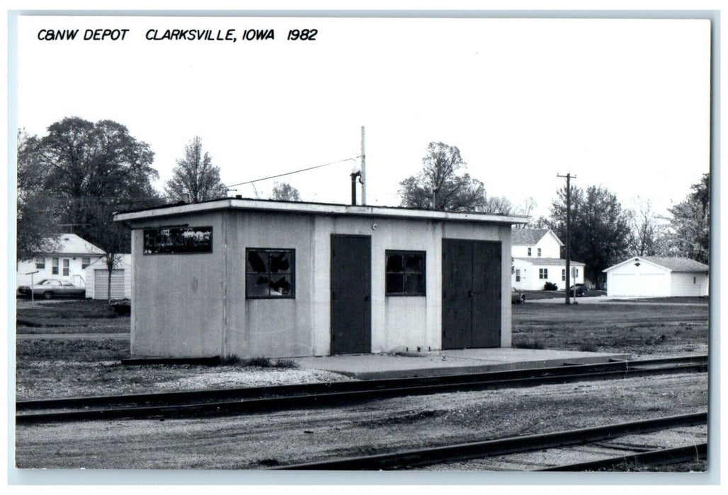 c1982 C&NW Clarksville Iowa IA Railroad Train Depot Station RPPC Photo Postcard