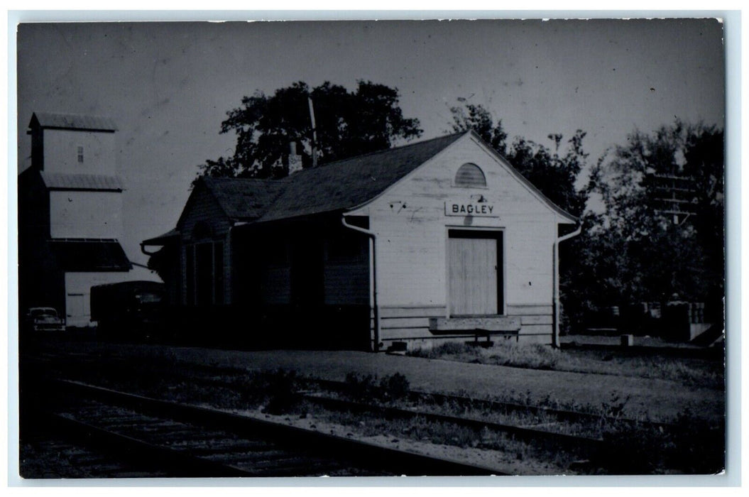 c1960's Bagley Iowa IA Vintage Railroad Train Depot Station RPPC Photo Postcard