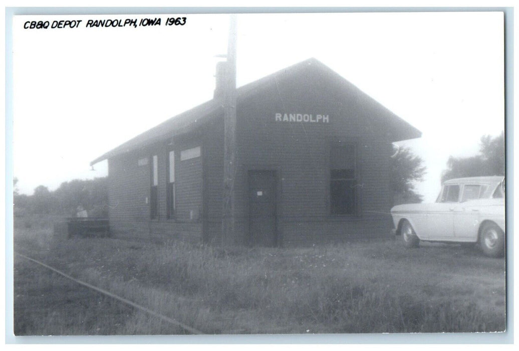c1963 CB&P Depot Randolph Iowa Railroad Train Depot Station RPPC Photo Postcard