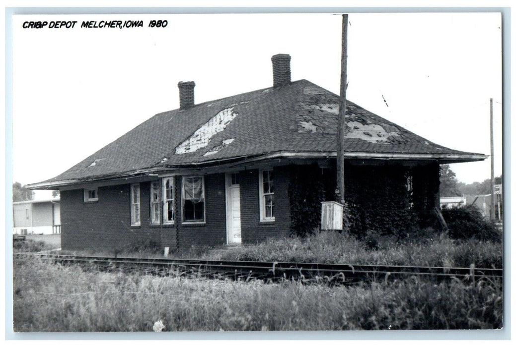 c1980 Cri&p Depot Melcher Iowa Railroad Train Depot Station RPPC Photo Postcard