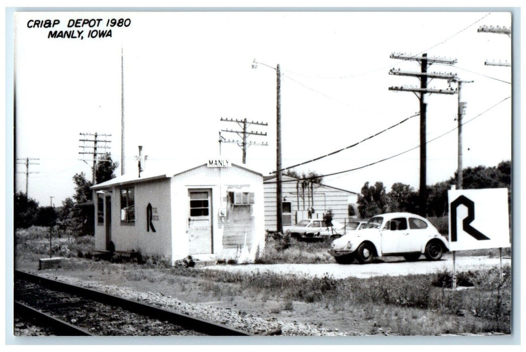 c1980 Cri&p Depot Manly Iowa IA Railroad Train Depot Station RPPC Photo Postcard