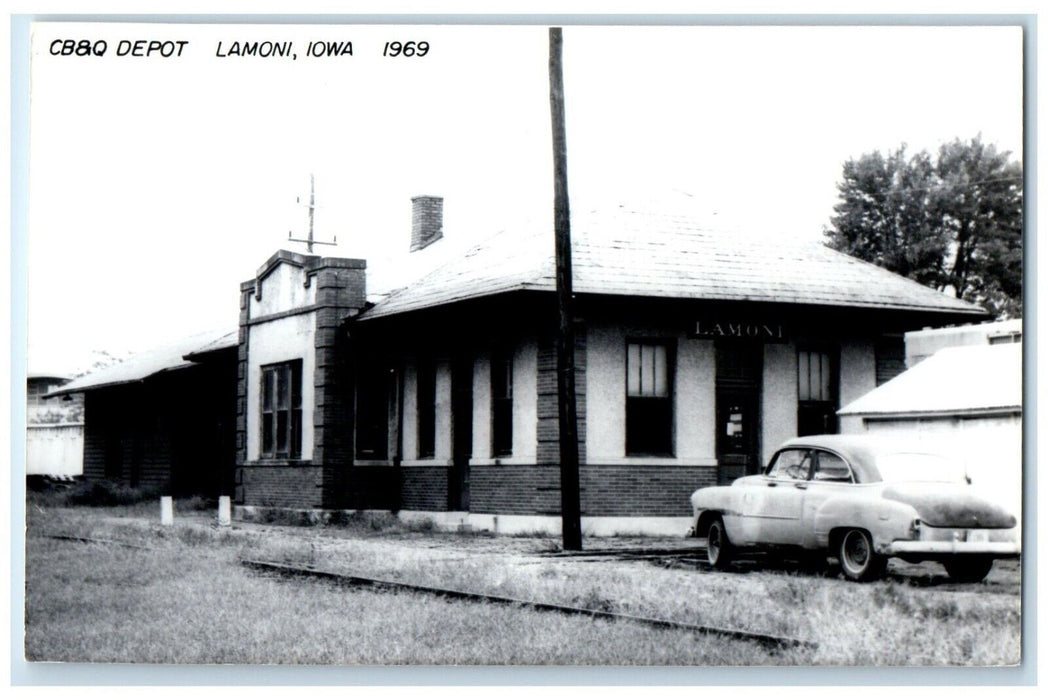 c1969 CB&P Depot Lamoni Iowa IA Railroad Train Depot Station RPPC Photo Postcard