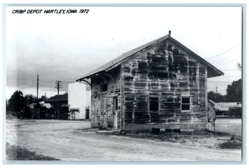 c1972 CRI&P Depot Hartley Iowa Railroad Train Depot Station RPPC Photo Postcard