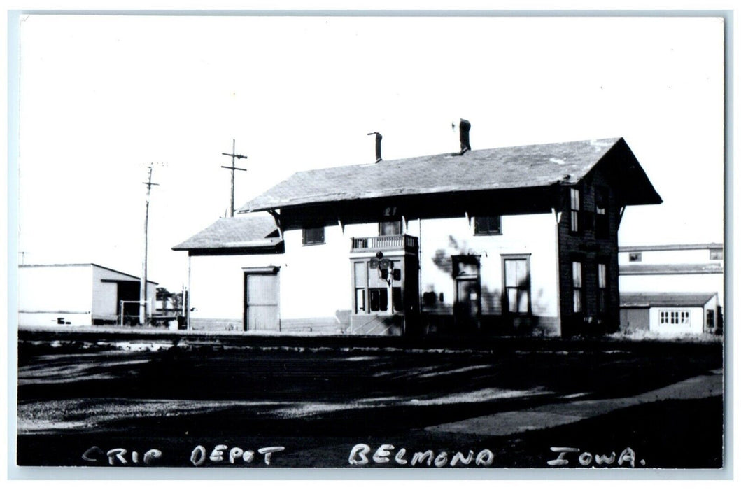 c1960 Crip Depot Belmond Iowa  Railroad Train Depot Station RPPC Photo Postcard