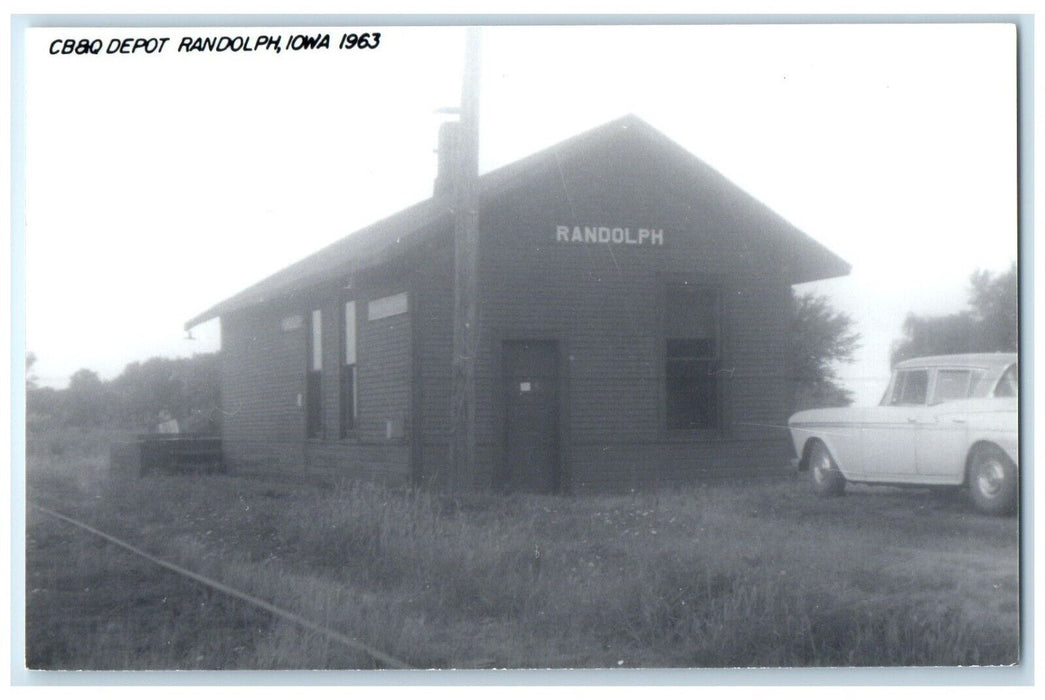 1963 CB&P Randolph Iowa Vintage Railroad Train Depot Station RPPC Photo Postcard