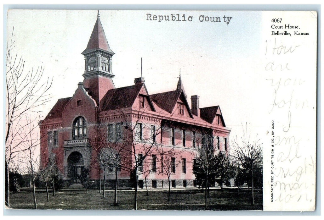 1907 Court House Building Republic County Belleville Kansas KS Antique Postcard