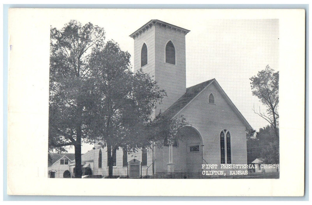 First Presbyterian Church Scene Street Clifton Kansas KS Vintage Postcard