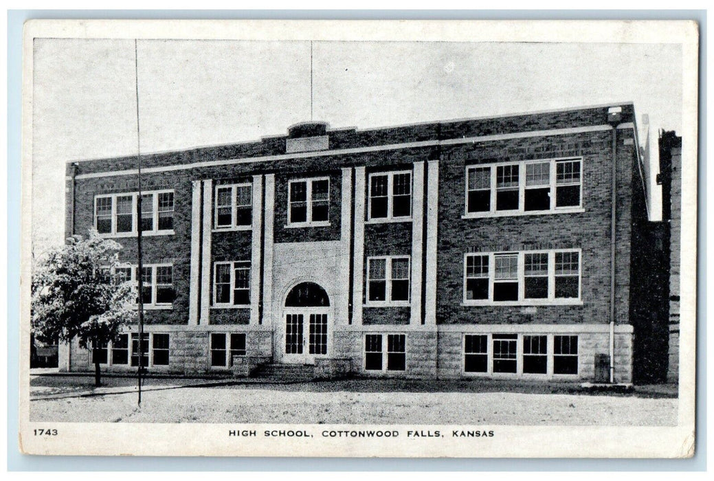 c1930's High School Building Campus Cottonwood Falls Kansas KS Vintage Postcard