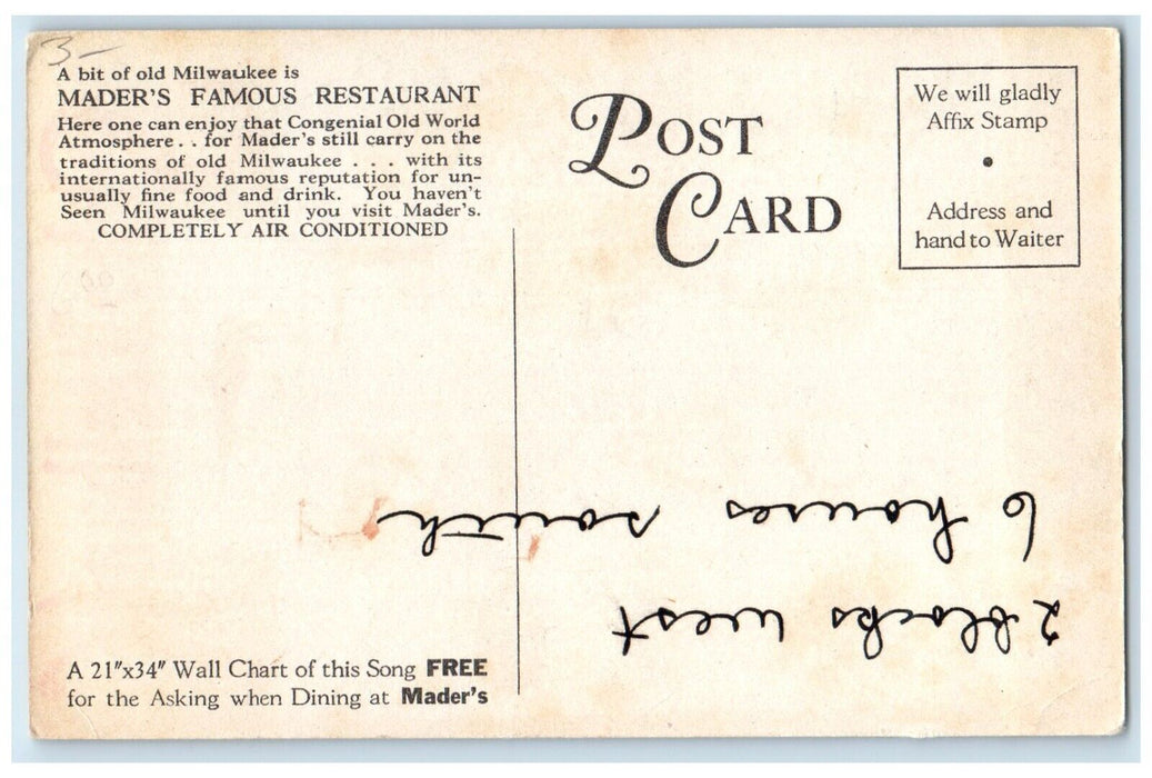 Mader's Famous Restaurant Milwaukee Wisconsin WI Posted Vintage Postcard