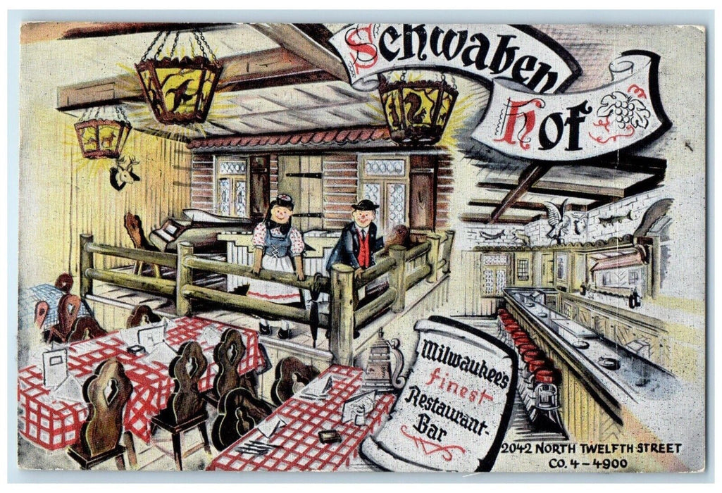 1958 Schwaben Hof Milwaukee's Restaurant Bar Milwaukee Wisconsin WI Postcard
