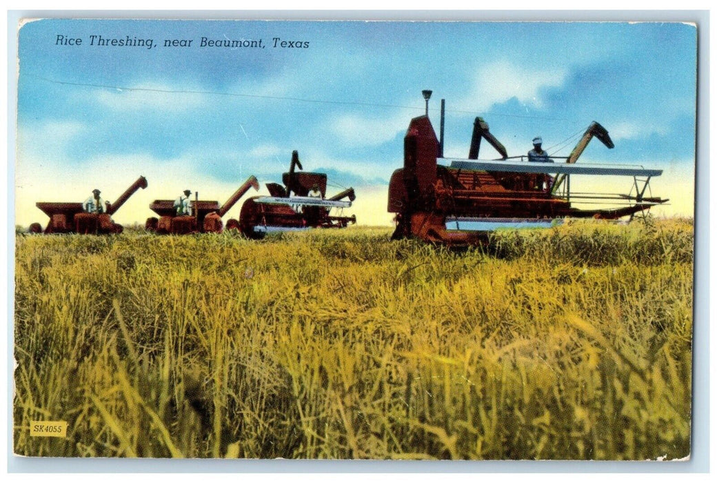 1959 Scenic View Rice Threshing Farm Farmers Beaumont Texas TX Vintage Postcard