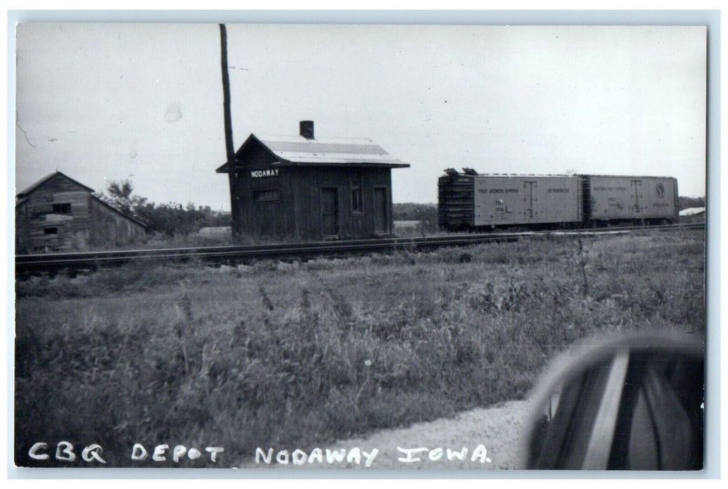 c1960 CBQ Depot Nodaway Iowa IA Railroad Train Depot Station RPPC Photo Postcard