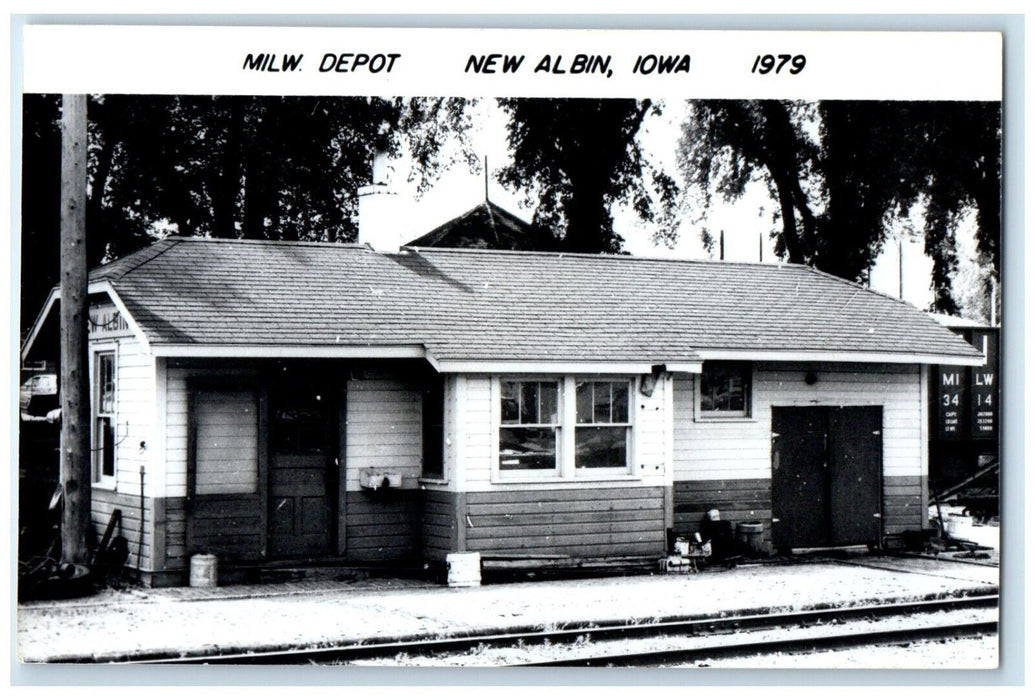 c1979 MILW Depot New Albin Iowa Railroad Train Depot Station RPPC Photo Postcard