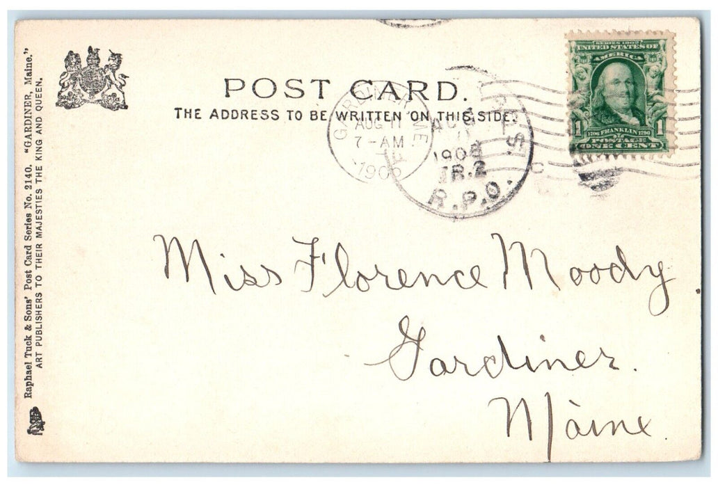 1906 Gardiner Mansion Gardiner Maine ME Tuck's Posted Antique RPO Postcard