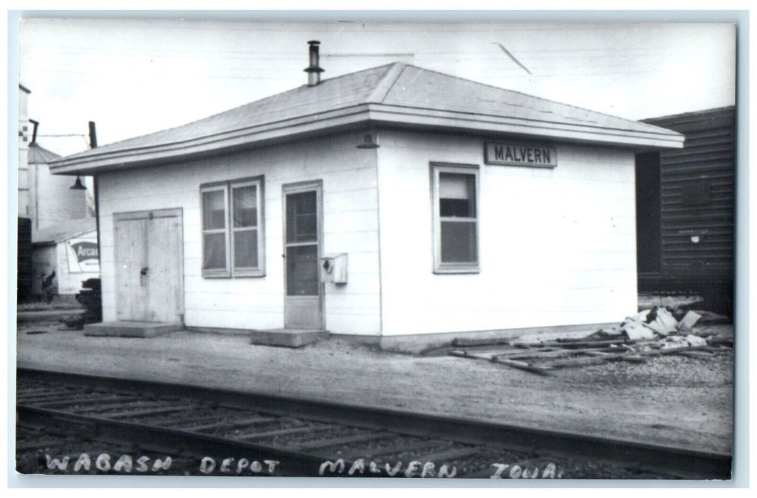 c1960 Wabash Depot Malvern Iowa Railroad Train Depot Station RPPC Photo Postcard