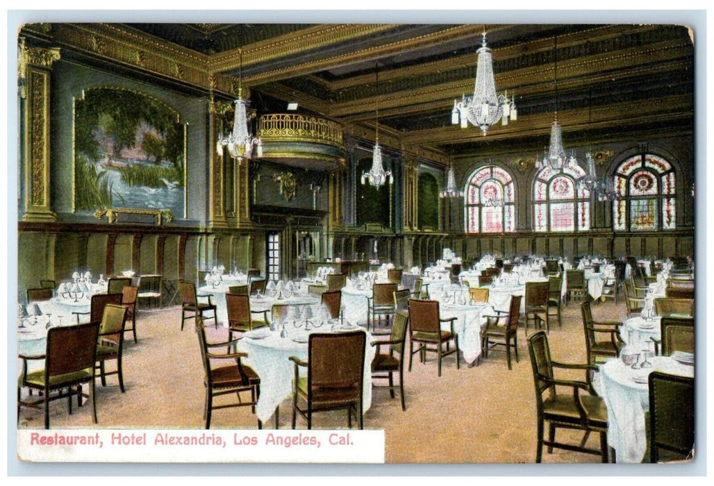 c1910 Interior View Restaurant Hotel Alexandria Los Angeles California Postcard