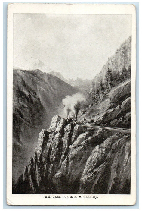 1908 Hell Gate Locomotive Train Railway Railroad Midland Ry Colorado CO Postcard