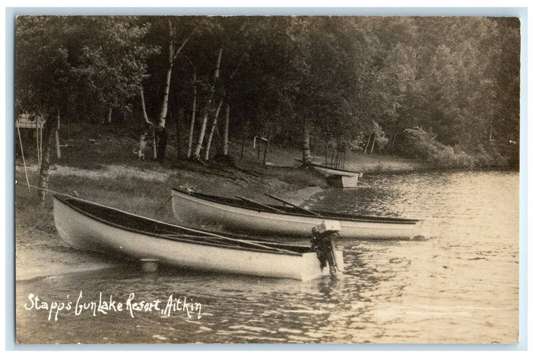 c1940's Stapp's Gun Lake Resort Boat Aitkin Minnesota MN RPPC Photo Postcard