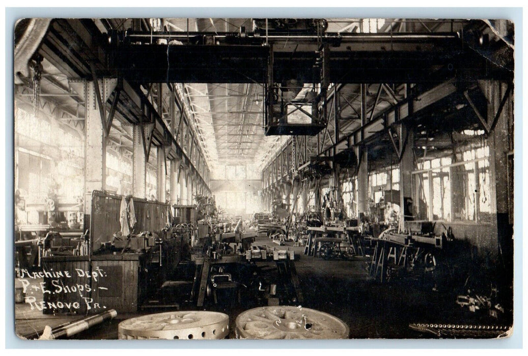 1907 Machine Dept. P&E Shops Railroad Renovo Pennsylvania PA RPPC Photo Postcard