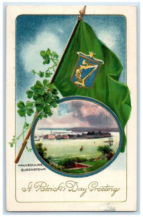 1931 St. Patrick's Day Greetings Haulbouline Queenstown Shamrock Posted Postcard