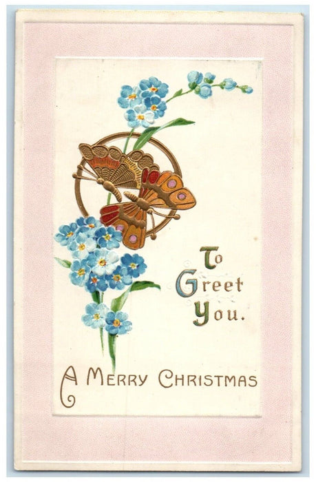 1911 Christmas Butterflies Pansies Flowers Embossed Portland Oregon OR Postcard