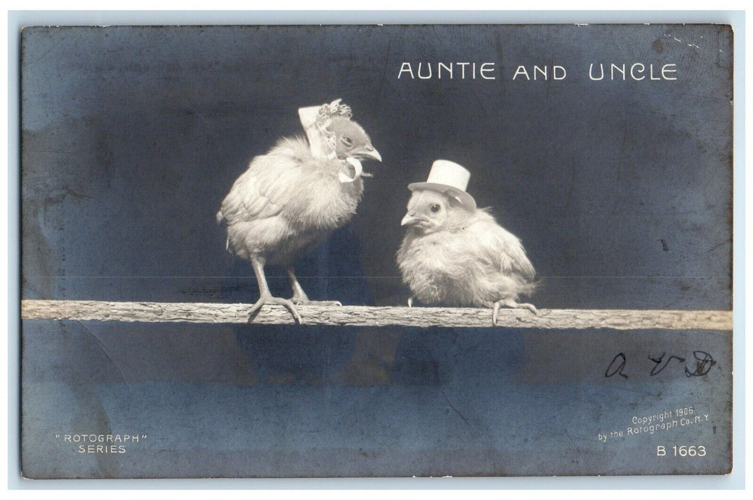 1907 Auntie And Uncle Chicks With Hat Rotograph Passaic NJ RPPC Photo Postcard