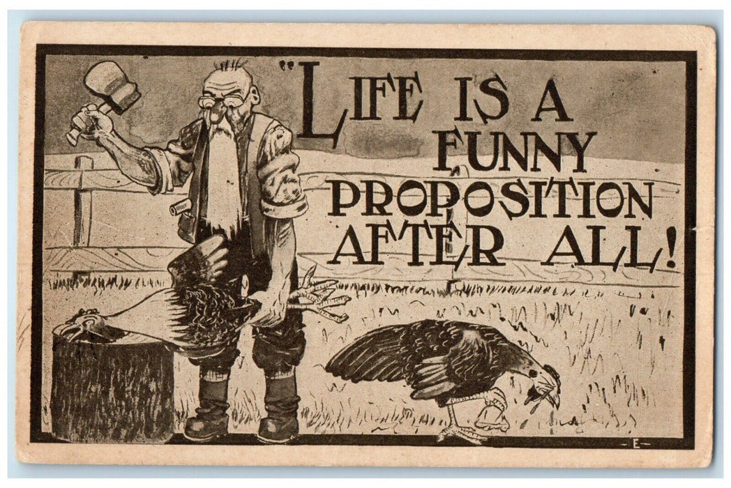 1914 Old Man Butcher Life Is Funny Proposition After All Siletz Oregon Postcard