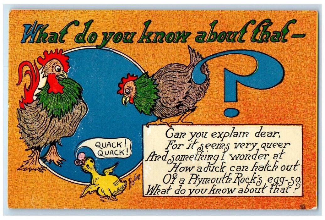 1906 Rooster Chicken Hen Bishop Question Mark Union Oregon OR Antique Postcard