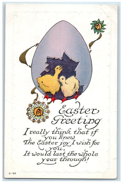 c1910's Easter Greeting Egg Hatched Egg Flower Embossed Antique Postcard