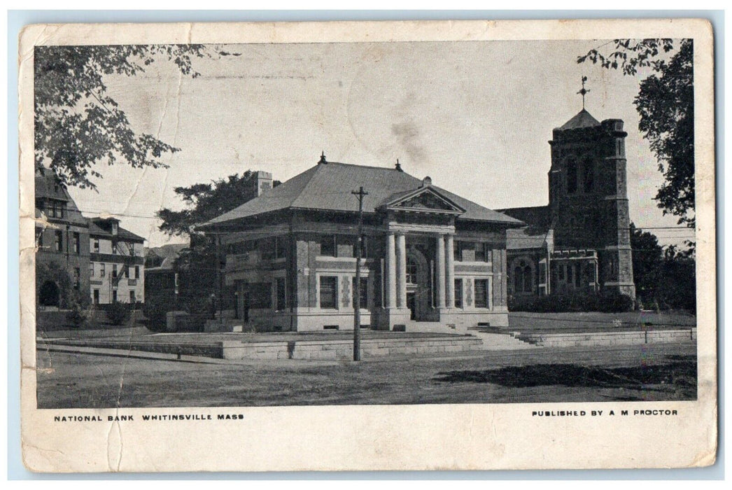 1913 Exterior View National Bank Building Whitinsville Massachusetts MA Postcard