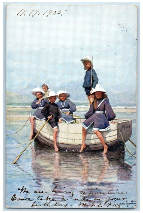 1905 Children In Boat Seaside Pottstown Pennsylvania PA Tuck's Antique Postcard
