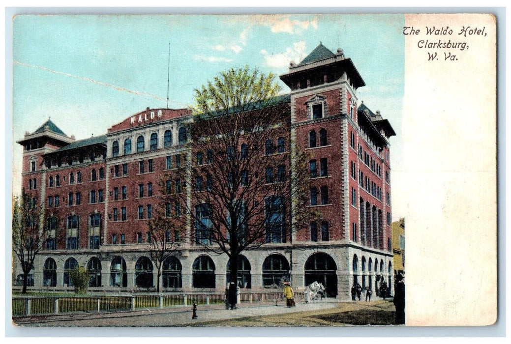 1907 Exterior View Waldo Hotel Building Clarksburg West Virginia W VA Postcard