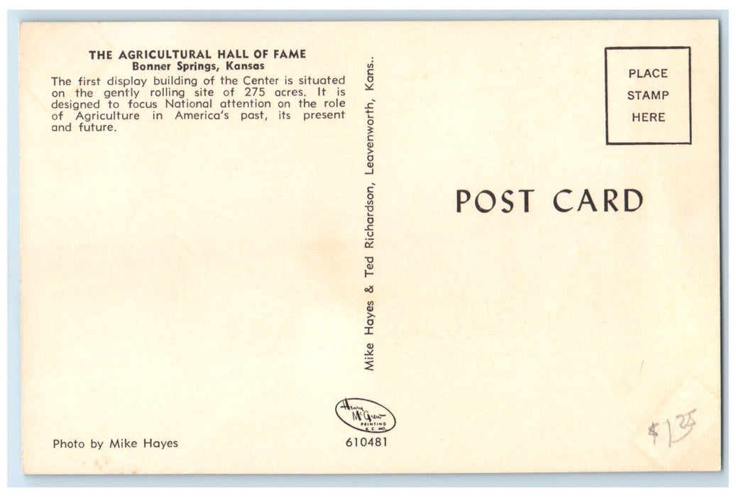 c1960 Agricultural Hall Fame Exterior Building Bonner Springs Kansas KS Postcard