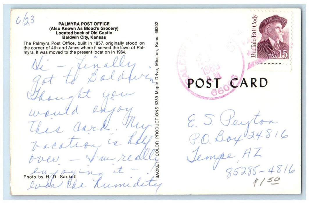 1989 Palmyra Post Office Old Castle Old Castle Baldwin City Kansas KS Postcard