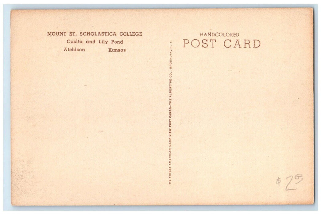 c1910 Mount St. Scholastica College Casita Lily Pond Atchison Kansas KS Postcard