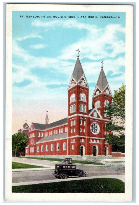 c1920 St. Benedict's Catholic Church Chapel Exterior Atchison Kansas KS Postcard