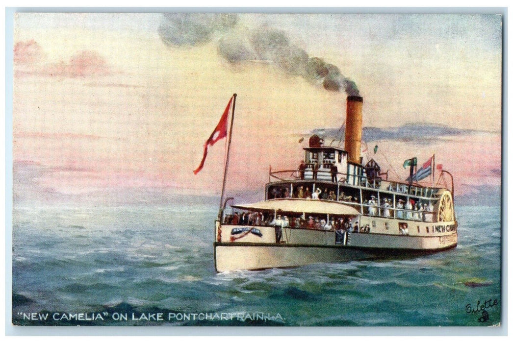 New Camelia On Lake Steamship Pontchartrain Louisiana LA Oilette Tuck's Postcard