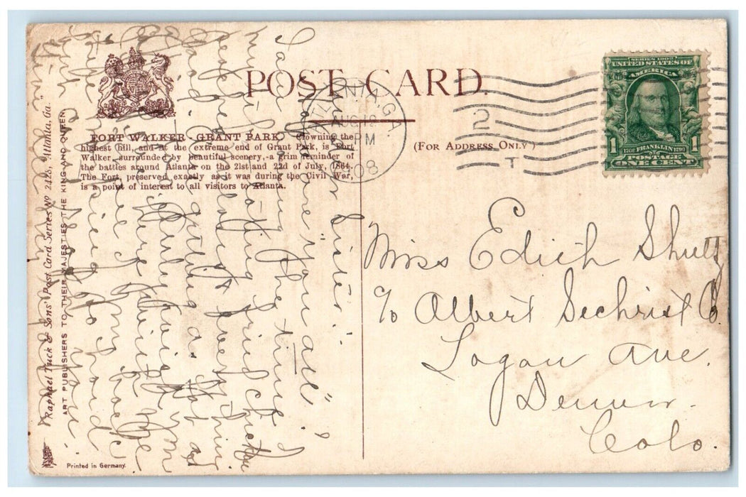 1908 Fort Walkers Grant Park Wagon Atlanta Georgia GA Tuck's Antique Postcard