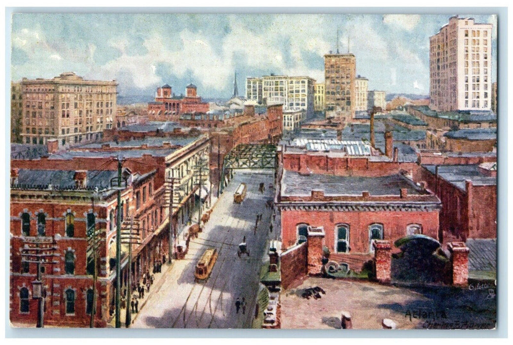 Bird's Eye View Trolley Buildings Atlanta Georgia GA Oilette Tuck's Postcard