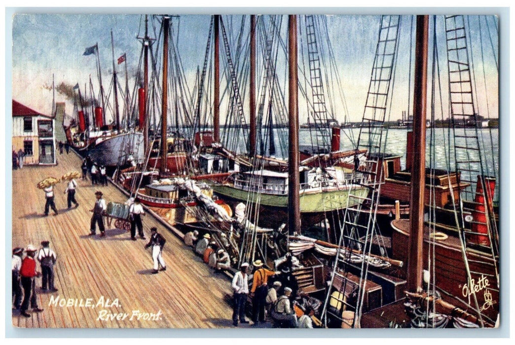 c1910's View Of River Front Steamer Boats Mobile Alabama AL Tuck's Postcard