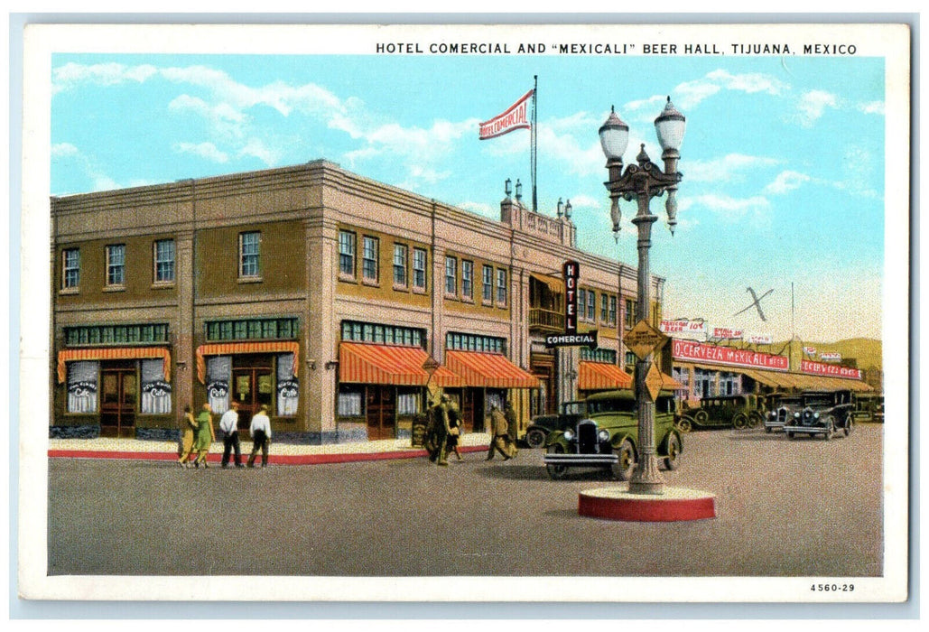 c1920's Hotel Comercial and Mexicali Beer Hall Tijuana Mexico Postcard