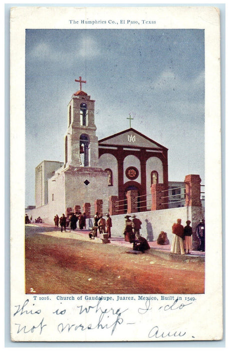 c1905 Church Bell Churchgoers at Church of Guadalupe Juarez Mexico Postcard