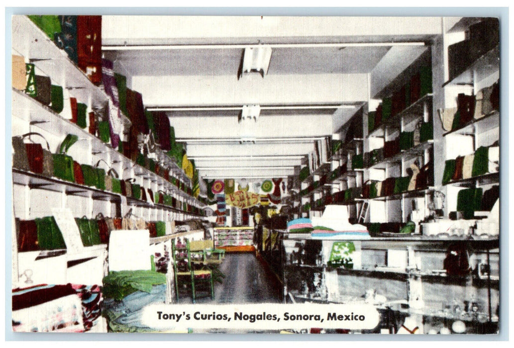 c1950's Tony's Curios Montano's Store Leathers Nogales Sonora Mexico Postcard