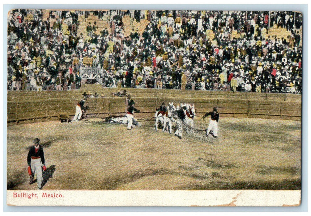 1907 Crowd Watching Scene Bullfight Mexico Antique Posted Postcard