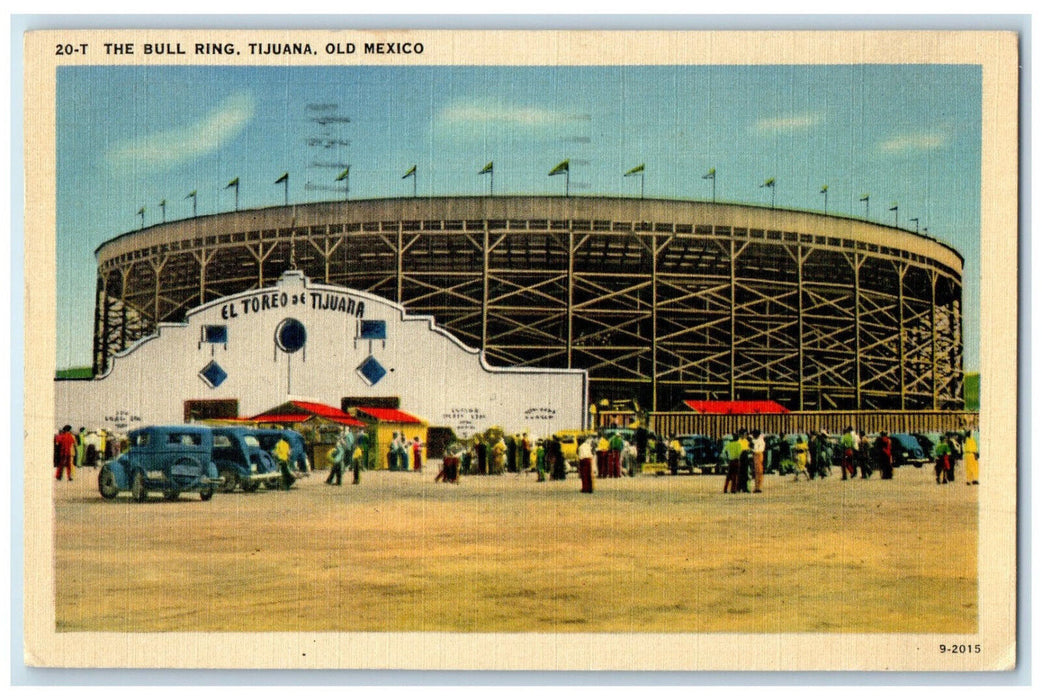 1939 Bull Ring Tijuana Old Mexico Stadium Entrance Crowd Scene Postcard