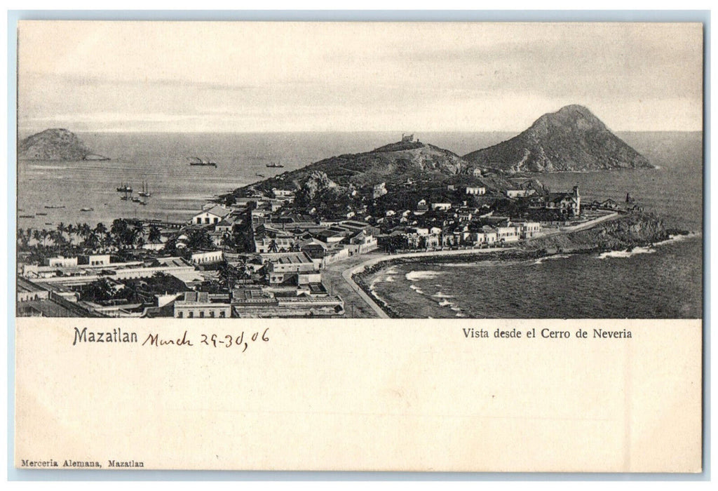 1906 View from Cerro De Neveria Mazatlan Sinaloa Mexico Unposted Postcard