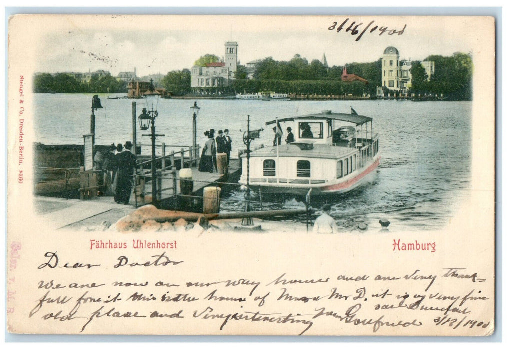 1900 Uhlenhorst Ferry House Buildings on Other Side Hamburg Germany Postcard