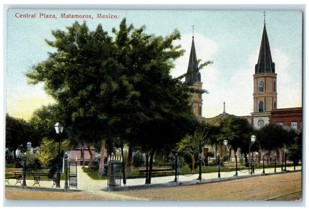 c1910 Central Plaza Matamoros Tamaulipas Mexico Antique Unposted Postcard